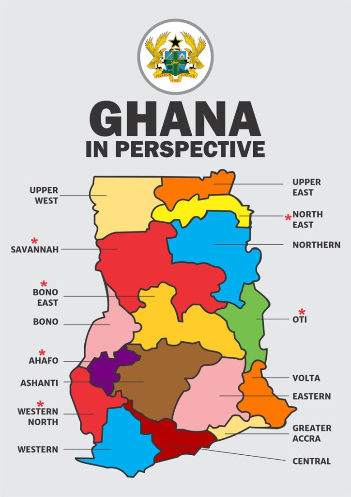 Map of Ghana showing all regions